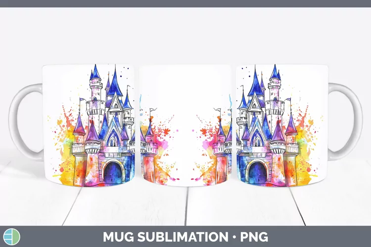 Watercolor Splash Toy Fairytale Castle Mug Wrap Sublimation