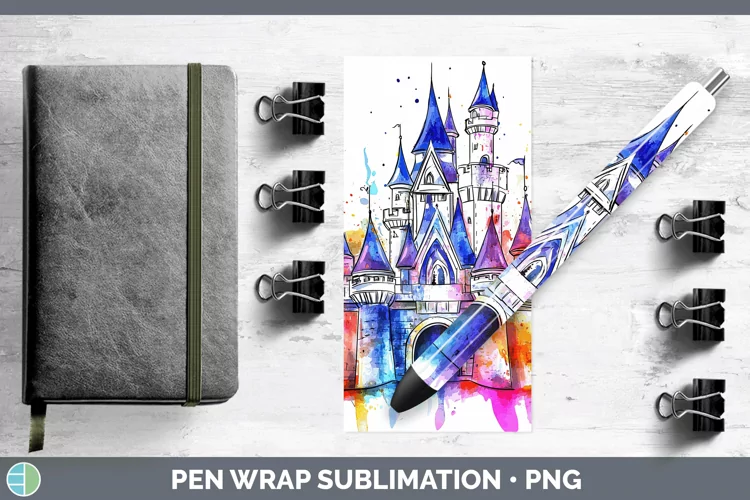 Watercolor Splash Toy Fairytale Castle Pen Wrap Sublimation