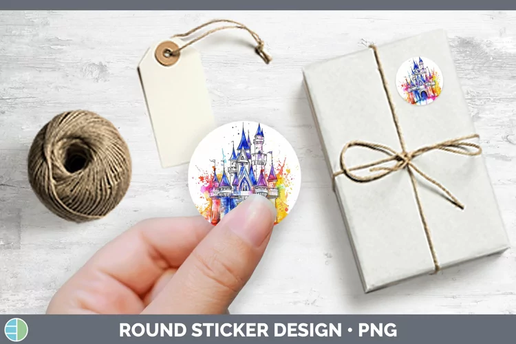 Watercolor Splash Toy Fairytale Castle Stickers | Round Labe