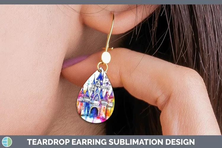 Watercolor Splash Toy Fairytale Castle Teardrop Earrings Sub