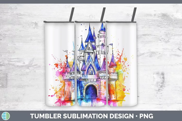 Watercolor Splash Toy Fairytale Castle Tumbler Sublimation 2