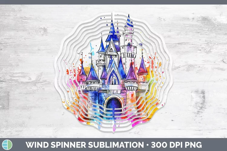 Watercolor Splash Toy Fairytale Castle Wind Spinner Sublimat