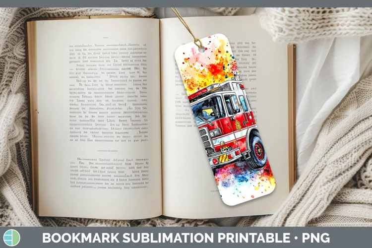 Watercolor Splash Toy Firetruck Bookmark Sublimation Printab