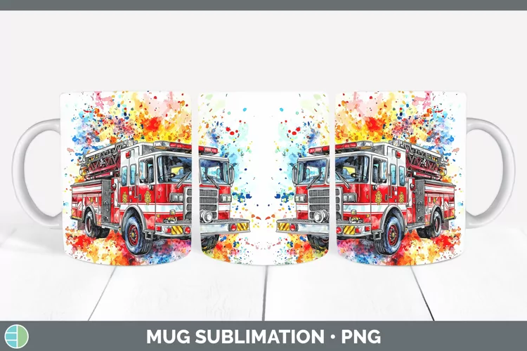 Watercolor Splash Toy Firetruck Mug Wrap Sublimation Coffee