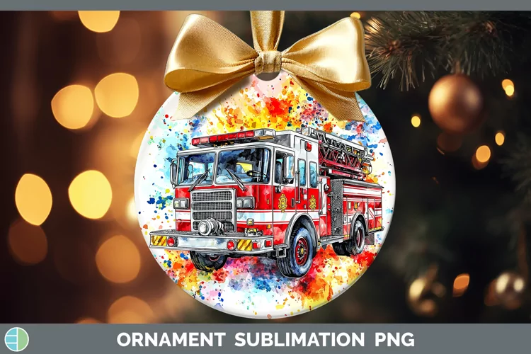 Watercolor Splash Toy Firetruck Ornament Sublimation Bauble