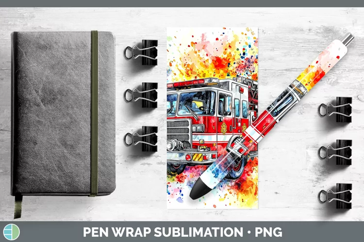 Watercolor Splash Toy Firetruck Pen Wrap Sublimation Pen Des