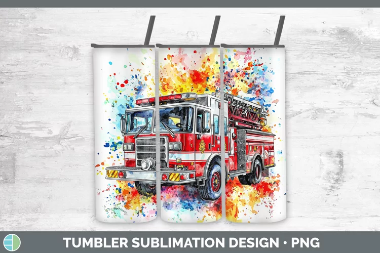 Watercolor Splash Toy Firetruck Tumbler Sublimation 20 oz Sk