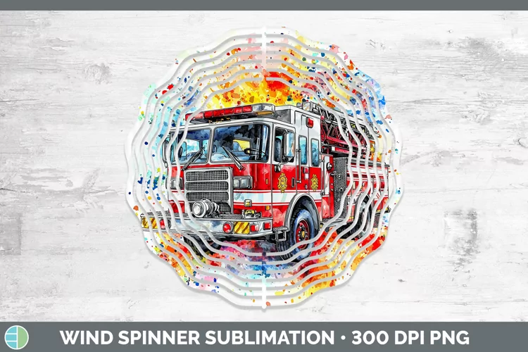 Watercolor Splash Toy Firetruck Wind Spinner Sublimation Spi
