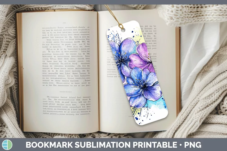 Watercolor Splash Toy Flowers Bookmark Sublimation Printable