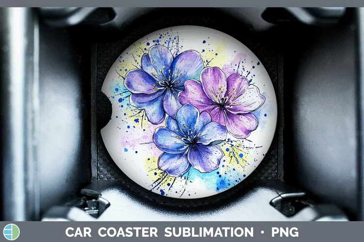Watercolor Splash Toy Flowers Car Coaster Sublimation Desig