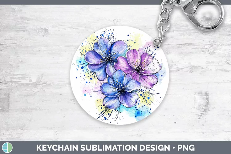 Watercolor Splash Toy Flowers Keychain Sublimation Keyring D