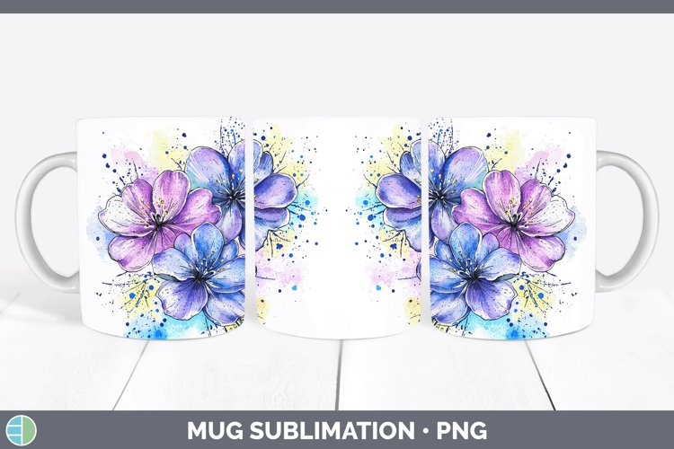 Watercolor Splash Toy Flowers Mug Wrap Sublimation Coffee Cu