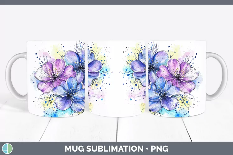Watercolor Splash Toy Flowers Mug Wrap Sublimation Coffee Cu