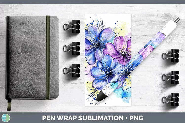 Watercolor Splash Toy Flowers Pen Wrap Sublimation Pen Desig