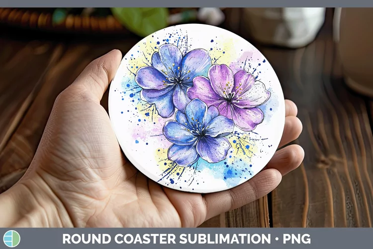 Watercolor Splash Toy Flowers Round Coaster Sublimation Coas