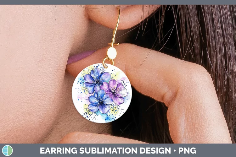 Watercolor Splash Toy Flowers Round Earrings Sublimation Ear