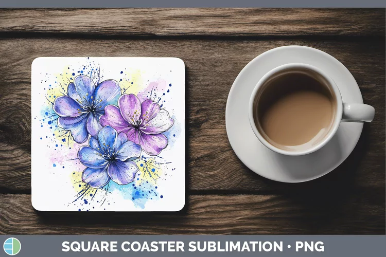Watercolor Splash Toy Flowers Square Coaster Sublimation Coa