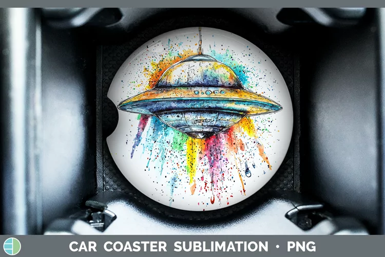 Watercolor Splash Toy Flying Saucer Car Coaster Sublimation
