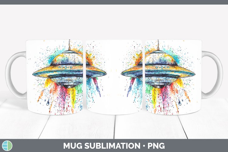 Watercolor Splash Toy Flying Saucer Mug Wrap Sublimation Cof