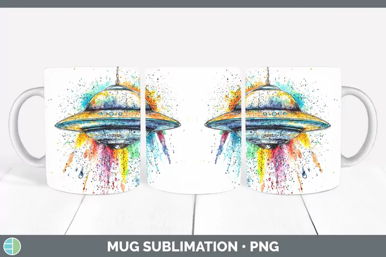 Watercolor Splash Toy Flying Saucer Mug Wrap Sublimation Cof