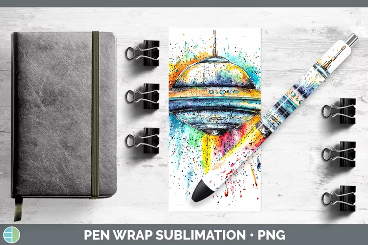 Watercolor Splash Toy Flying Saucer Pen Wrap Sublimation Pen