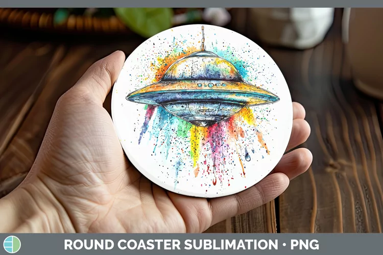 Watercolor Splash Toy Flying Saucer Round Coaster Sublimatio