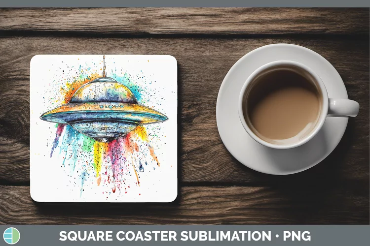 Watercolor Splash Toy Flying Saucer Square Coaster Sublimati