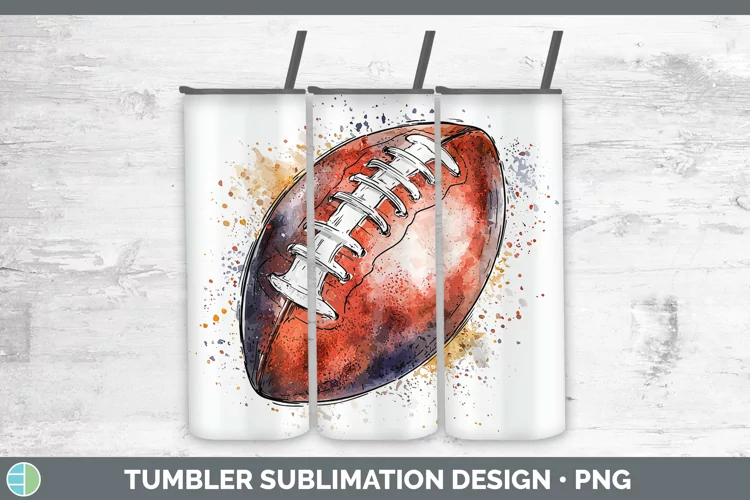 Watercolor Splash Toy Football Tumbler Sublimation 20 oz Ski