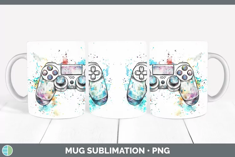 Watercolor Splash Toy Game Controller Mug Wrap Sublimation C