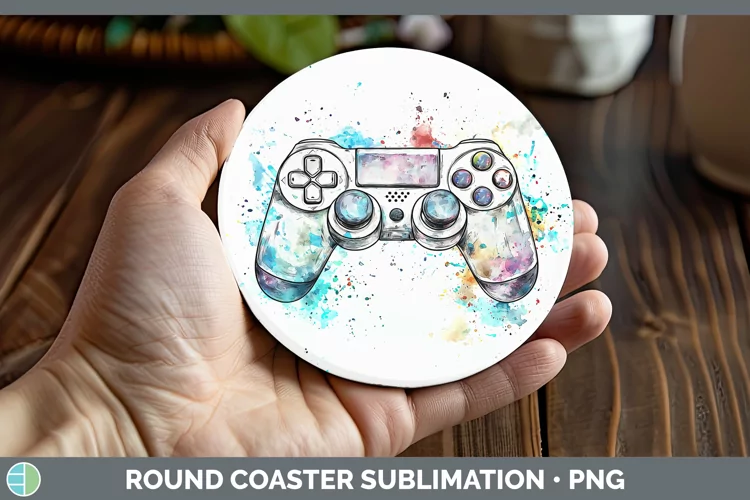 Watercolor Splash Toy Game Controller Round Coaster Sublimat