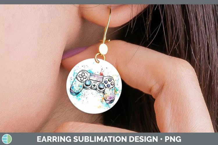 Watercolor Splash Toy Game Controller Round Earrings Sublima