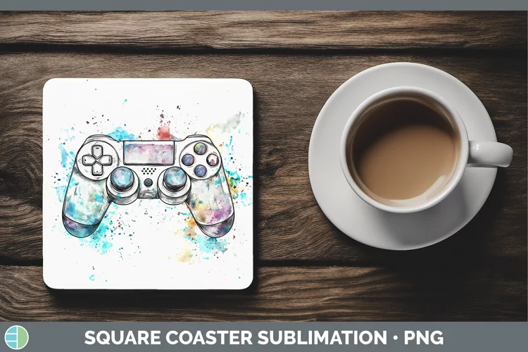 Watercolor Splash Toy Game Controller Square Coaster Sublima