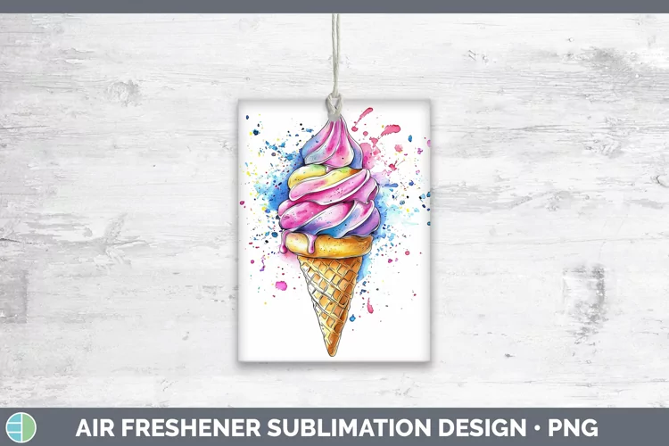 Watercolor Splash Toy Ice Cream Cone Air Freshener Sublimati