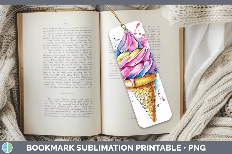 Watercolor Splash Toy Ice Cream Cone Bookmark Sublimation Pr