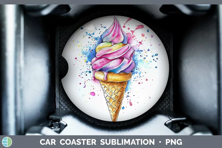 Watercolor Splash Toy Ice Cream Cone Car Coaster Sublimation