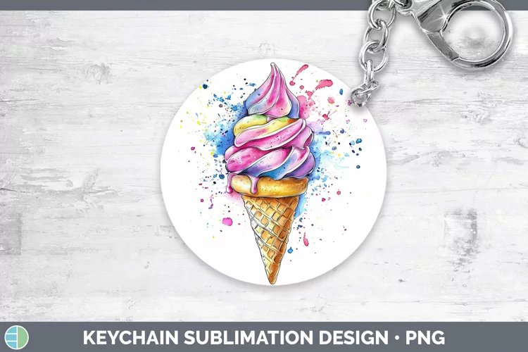 Watercolor Splash Toy Ice Cream Cone Keychain Sublimation Ke