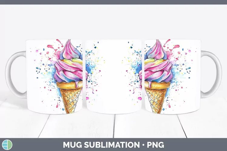 Watercolor Splash Toy Ice Cream Cone Mug Wrap Sublimation Co