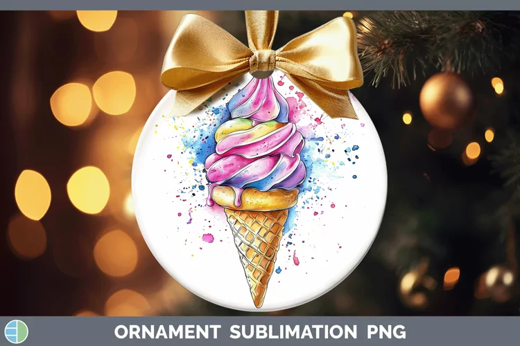 Watercolor Splash Toy Ice Cream Cone Ornament Sublimation Ba