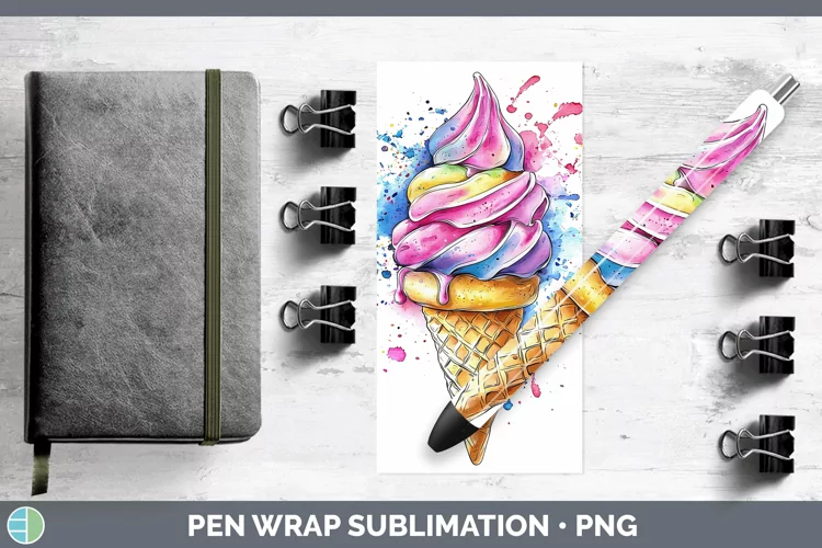 Watercolor Splash Toy Ice Cream Cone Pen Wrap Sublimation Pe