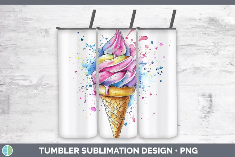 Watercolor Splash Toy Ice Cream Cone Tumbler Sublimation 20