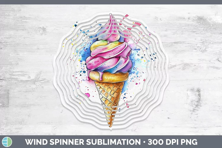 Watercolor Splash Toy Ice Cream Cone Wind Spinner Sublimatio