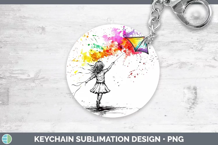 Watercolor Splash Toy Kite Keychain Sublimation Keyring Desi