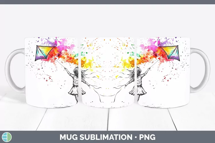 Watercolor Splash Toy Kite Mug Wrap Sublimation Coffee Cup D