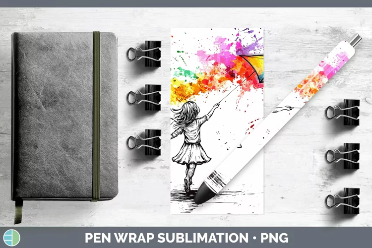 Watercolor Splash Toy Kite Pen Wrap Sublimation Pen Designs
