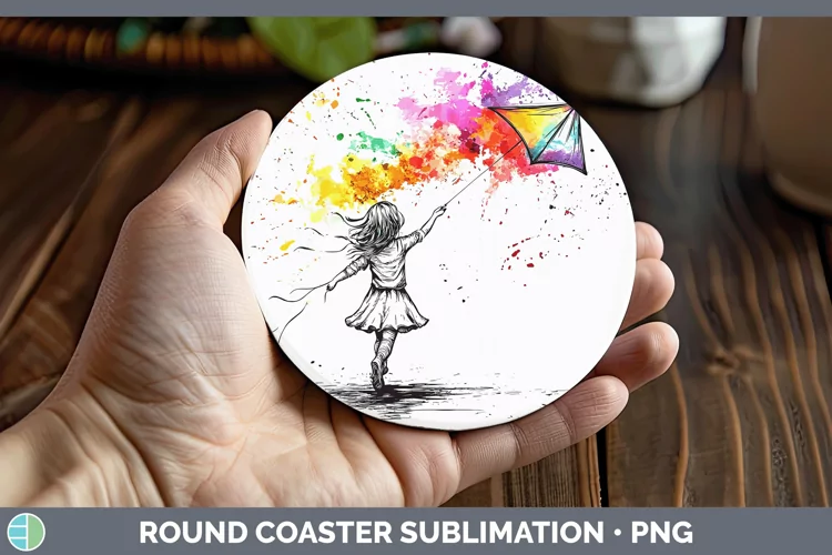 Watercolor Splash Toy Kite Round Coaster Sublimation Coaster