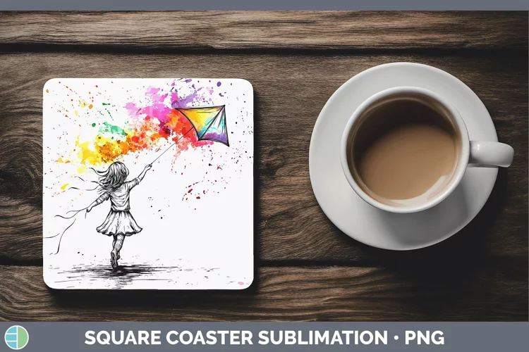 Watercolor Splash Toy Kite Square Coaster Sublimation Coaste