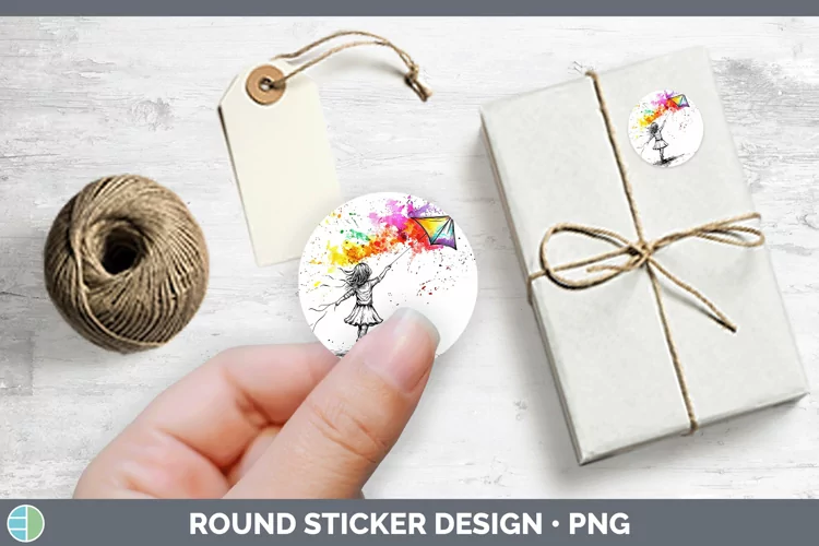 Watercolor Splash Toy Kite Stickers | Round Labels Designs