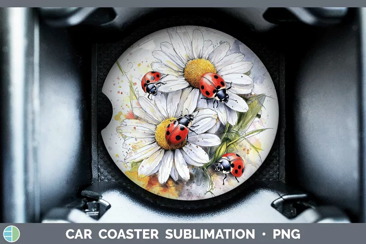 Watercolor Splash Toy Lady Bugs Car Coaster Sublimation Des