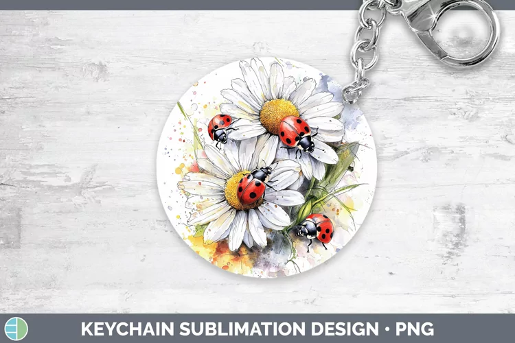 Watercolor Splash Toy Lady Bugs Keychain Sublimation Keyring