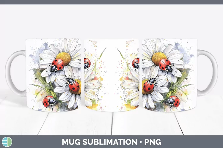 Watercolor Splash Toy Lady Bugs Mug Wrap Sublimation Coffee